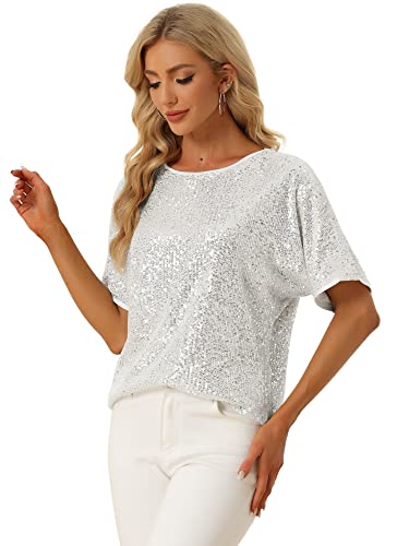 Allegra K Damen Festliches Oberteil Pailletten Oberteile Kurzarm Rund Halsausschnitt Party Glitzer Top Silber M Allegra K Damen Festliches Oberteil Pailletten Oberteile Kurzarm Rund Halsausschnitt Party Glitzer Top Silber M von Allegra K