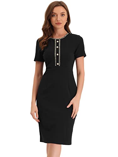 Allegra K Damen Kurzarm Figurbetont Etuikleid Eckigem Ausschnitt Farbblock Minikleid Kleid Schwarz M von Allegra K