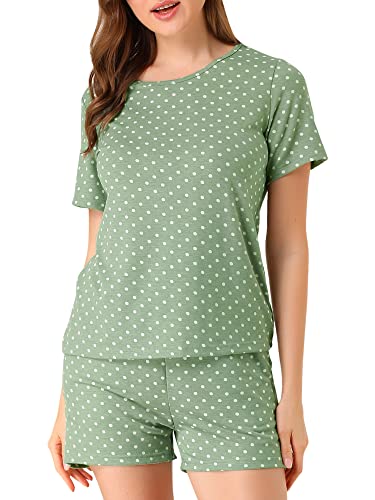 Allegra K Damen Kurzarm Rundhals Polka Dots Pyjama Sets Nachtwäsche Grün XS von Allegra K