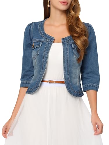 Allegra K Damen Kurze Jeansjacke Kragenlose 3/4 Ärmel Jeansjacken, blau, 38 Allegra K Damen Kurze Jeansjacke Kragenlose 3/4 Ärmel Jeansjacken, blau, 38 von Allegra K