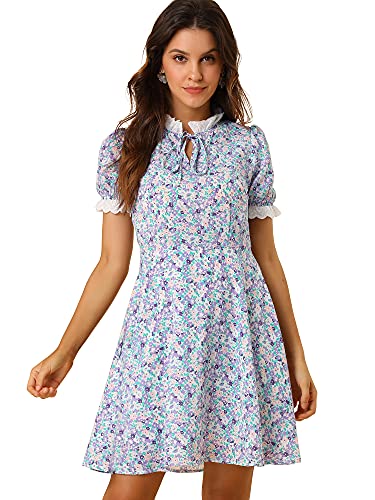 Allegra K Damen Kurzes Ärmelkleid mit Blumen-Rüschenkragen für Frauen Kleid Lila XL von Allegra K