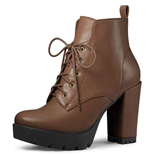 Allegra K Damen Lace Up Blockabsatz Ankle Boots Stiefel Braun 40 von Allegra K