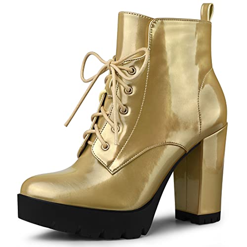 Allegra K Damen Lace Up Blockabsatz Ankle Boots Stiefel Gold 41 von Allegra K