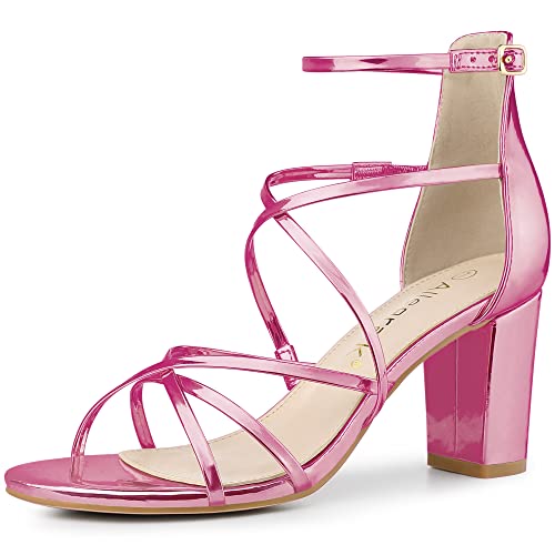 Allegra K Riemchen-Sandalen mit überkreuzten Riemen und Blockabsatz für Damen Rosa 39 von Allegra K