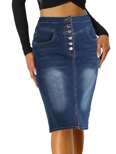 Allegra K Damen Lässig Jeansrock Hoher Taille A-Linie Schlitz Stretch Denim Minirock Rock Dunkelblau M von Allegra K