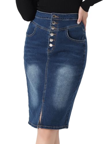 Allegra K Damen Lässig Jeansrock Hoher Taille A-Linie Schlitz Stretch Denim Minirock Rock Dunkelblau XS von Allegra K