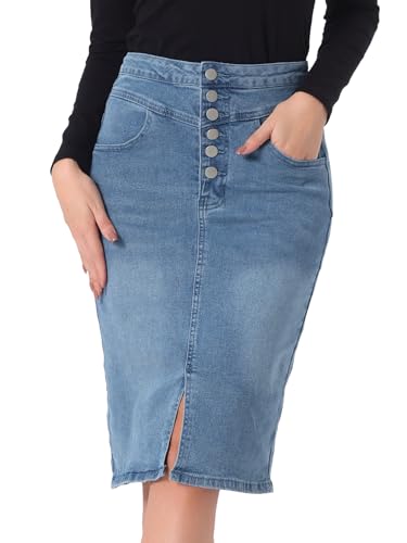 Allegra K Damen Lässig Jeansrock Hoher Taille A-Linie Schlitz Stretch Denim Minirock Rock Hell Blau M von Allegra K