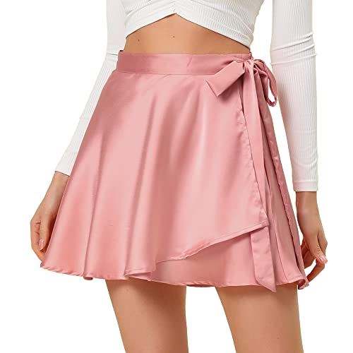 Allegra K Damen Lässig Satin Knopfleiste Einfarbig Minirock Rock Hell-Pink M von Allegra K