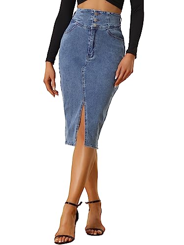 Allegra K Damen Jeansrock Lässig Schlitz Jeansrock Jeans-Bleistiftröcke Hoher Taille Blau M von Allegra K