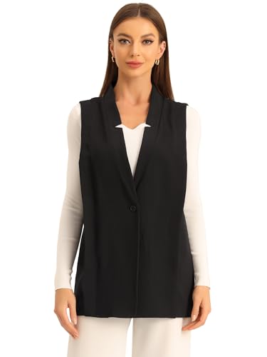 Allegra K Damen Lässige Blazer-Weste, Ärmellose Cardigan-Westen Mit Offenem Reverskragen Vorne Schwarz L von Allegra K