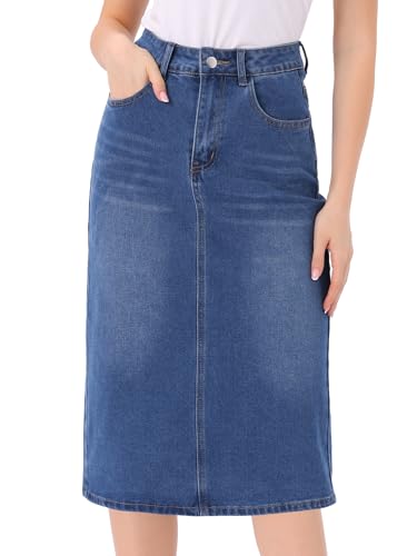 Allegra K Lässiger Jeansrock für Damen, Dehnbare Midi-Jeansröcke mit hoher TailleHimmelblau XL von Allegra K