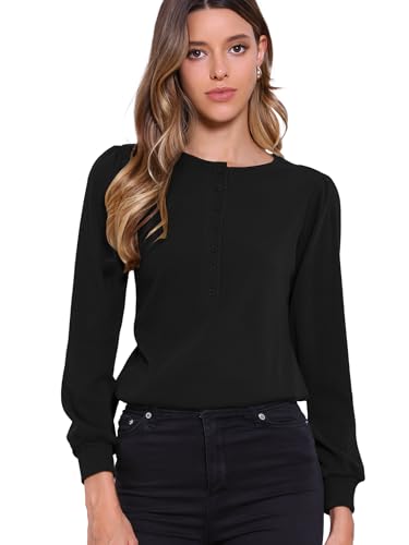 Allegra K Damen Langärm Rippstrick Shirts Rundhals Button-Down Oberteil Trendiges T-Shirt Schwarz XL Allegra K Damen Langärm Rippstrick Shirts Rundhals Button-Down Oberteil Trendiges T-Shirt Schwarz XL von Allegra K
