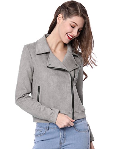 Allegra K Damen Langarm Asymmetrisch Reißverschluss Crop Fahrradjacke Jacke Grau L von Allegra K