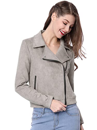 Allegra K Damen Langarm Asymmetrisch Reißverschluss Crop Fahrradjacke Jacke Grau L von Allegra K