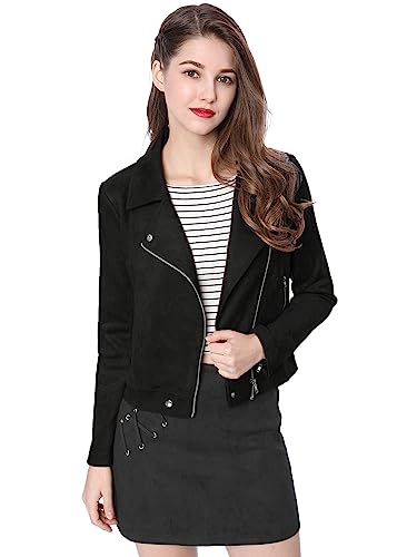 Allegra K Damen Langarm Asymmetrisch Reißverschluss Crop Fahrradjacke Jacke Schwarz L von Allegra K