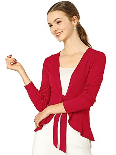 Allegra K Damen Langarm Strickjacke Crop Shrug Volant Krawatte Offen Elegantes Cardigan rot M von Allegra K