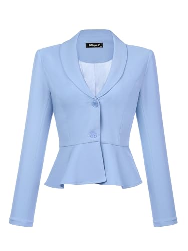 Allegra K Damen Langarm Blazer Vintage Revers Rüschen Arbeit Büro Kurz Jacke Hell Blau S von Allegra K