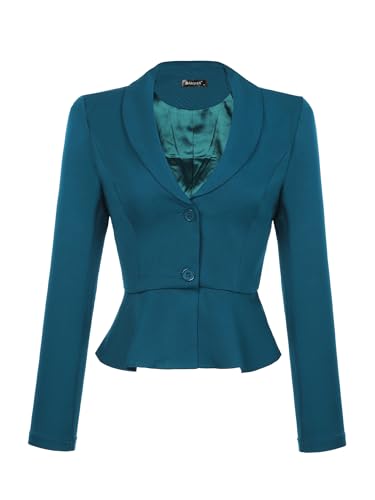 Allegra K Damen Langarm Blazer Vintage Revers Rüschen Arbeit Büro Kurz Jacke Navy blau M von Allegra K