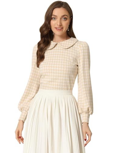 Allegra K Damen Langarm Blusen Bubikragen Hahnentrittmuster Knopfleiste hinten Top Oberteile Khaki XL Allegra K Damen Langarm Blusen Bubikragen Hahnentrittmuster Knopfleiste hinten Top Oberteile Khaki XL von Allegra K
