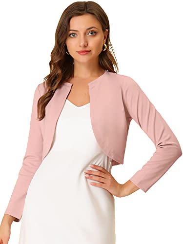 Allegra K Damen Langarm Bolero Offen Elegante Crop Jacke Arbeit Shrug Rosa M von Allegra K