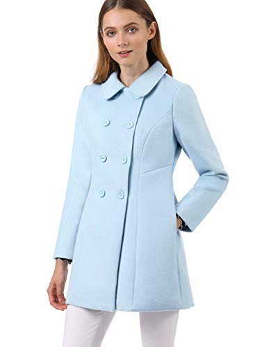 Allegra K Damen Coat Langarm Bubikragen Zweireiher Taschen Winter Trenchcoat Mantel Blau S von Allegra K