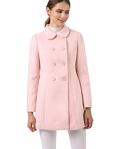 Allegra K Damen Coat Langarm Bubikragen Zweireiher Taschen Winter Trenchcoat Mantel Rosa S von Allegra K