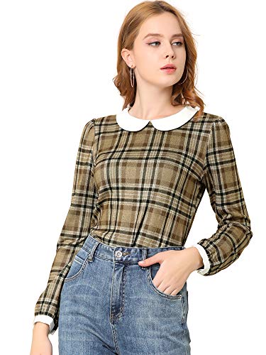 Allegra K Damen Bubikragen Bluse Oberteil Langarm Panel Elegant Kariert Shirt Braun M Allegra K Damen Bubikragen Bluse Oberteil Langarm Panel Elegant Kariert Shirt Braun M von Allegra K