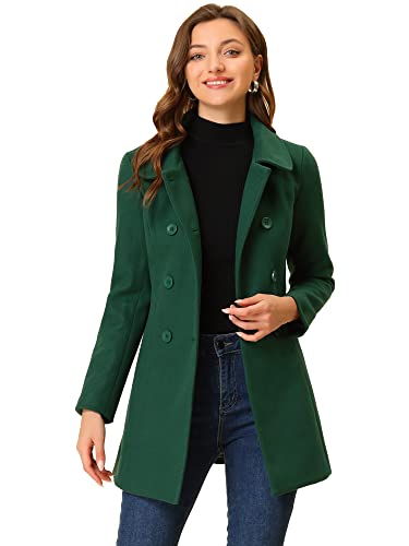 Allegra K Damen Coat Langarm Bubikragen Zweireiher Taschen Winter Trenchcoat Mantel Armeegrün XS von Allegra K