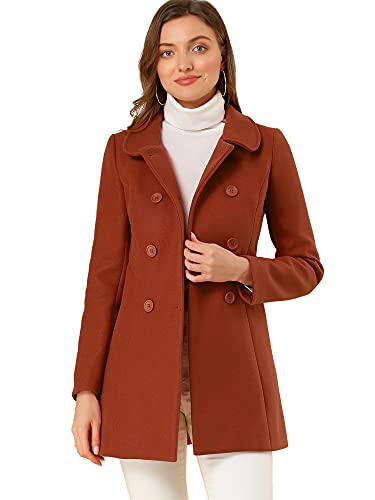 Allegra K Damen Coat Langarm Bubikragen Zweireiher Taschen Winter Trenchcoat Mantel Braun S von Allegra K