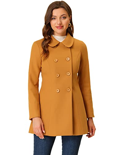 Allegra K Damen Coat Langarm Bubikragen Zweireiher Taschen Winter Trenchcoat Mantel Dunkel Khaki XS von Allegra K