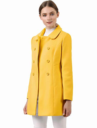 Allegra K Damen Coat Langarm Bubikragen Zweireiher Taschen Winter Trenchcoat Mantel Senfgelb S von Allegra K