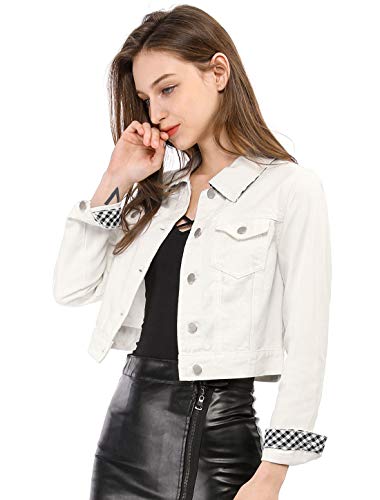 Allegra K Damen Jeansjacke Langarm Knopfleiste Kurze Denim Jacke Weiß M von Allegra K