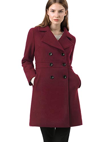 Allegra K Damen Langarm Button Revers Trenchcoat Mantel Weinrot L von Allegra K