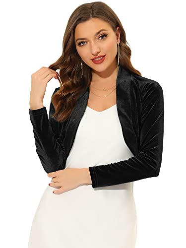 Allegra K Damen Langarm Cardigan Samt Open Front Cropped Bolero Shrug, Schwarz , 42 von Allegra K