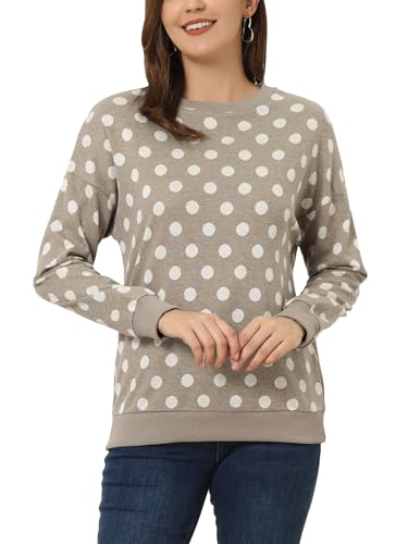 Allegra K Damen Langarm Crew Neck Polka Dots Sweatshirt Pullover Aprikose XL von Allegra K