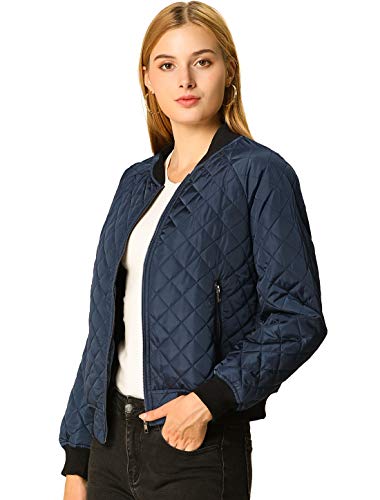 Allegra K Damen Langarm Diamond Gesteppte Jacke Reißverschluss Bomberjacke Casual Jacke Blau XS von Allegra K