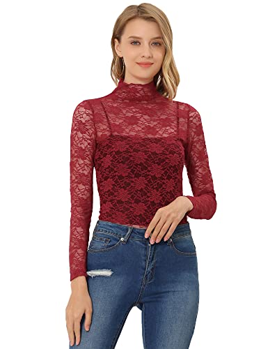 Allegra K Damen Langarm Durchsichtig Spitze Oberteil Stehkragen Mesh Blumen Lace Hochgeschlossene Top Bluse Burgund XS Allegra K Damen Langarm Durchsichtig Spitze Oberteil Stehkragen Mesh Blumen Lace Hochgeschlossene Top Bluse Burgund XS von Allegra K