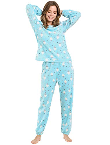 Allegra K Damen Langarm Flanell Muster Nachtwäsche Pyjama EIS Blau XL von Allegra K