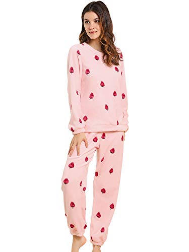 Allegra K Damen Langarm Flanell Muster Nachtwäsche Pyjama Erdbeere Rosa XL von Allegra K