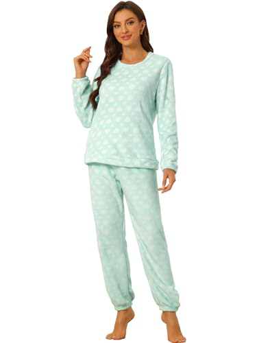 Allegra K Damen Langarm Flanell Muster Nachtwäsche Pyjama Herz Blau XXL von Allegra K