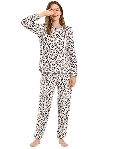 Allegra K Damen Langarm Flanell Muster Nachtwäsche Pyjama Leopard M von Allegra K