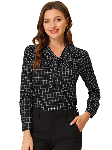 Allegra K Damen Langarm Fliege Ausschnitt Kariert Arbeitshemd Top Bluse Schwarz Weiß XS Allegra K Damen Langarm Fliege Ausschnitt Kariert Arbeitshemd Top Bluse Schwarz Weiß XS von Allegra K