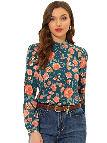 Allegra K Damen Langarm Half Placket Vintage Blumenmuster Top Bluse Dunkelgrün XL Allegra K Damen Langarm Half Placket Vintage Blumenmuster Top Bluse Dunkelgrün XL von Allegra K