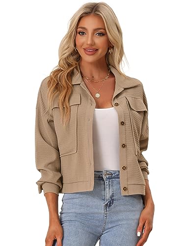 Allegra K Damen Langarm Hemdjacke Waffelmuster Tief Angesetzten Schultertaschen Kragen Jacke Khaki L Allegra K Damen Langarm Hemdjacke Waffelmuster Tief Angesetzten Schultertaschen Kragen Jacke Khaki L von Allegra K