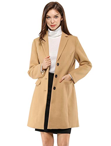 Allegra K Damen Wollmantel Revers Knopfleiste Wintercoat Mantel Brauntöne L von Allegra K