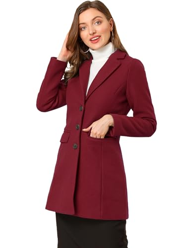 Allegra K Damen Wollmantel Revers Knopfleiste Wintercoat Mantel Burgund M von Allegra K