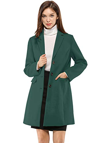 Allegra K Damen Wollmantel Revers Knopfleiste Wintercoat Mantel Grün XS von Allegra K