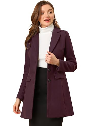 Allegra K Damen Wollmantel Revers Knopfleiste Wintercoat Mantel Purpurrot M von Allegra K