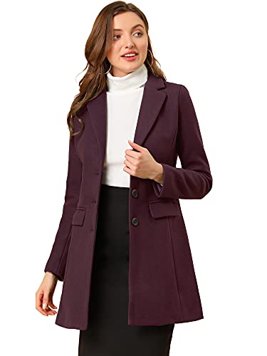 Allegra K Damen Wollmantel Revers Knopfleiste Wintercoat Mantel Purpurrot XS von Allegra K