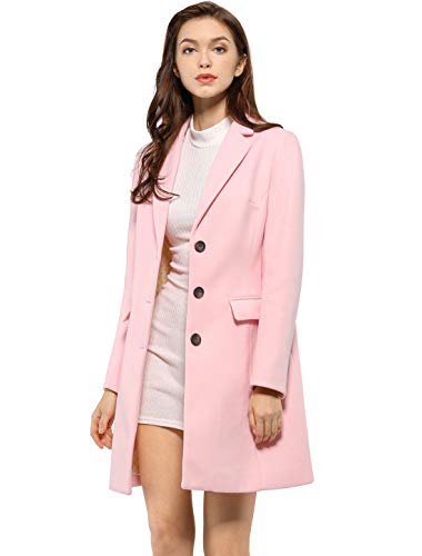 Allegra K Damen Wollmantel Revers Knopfleiste Wintercoat Mantel Rosa L von Allegra K